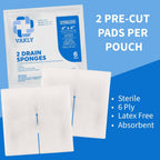 Vakly Sterile Split Gauze 4" x 4" 6-Ply (Pack of 250) – Absorbent Non-Woven Drain Sponges with Precut Slit for IV & Tracheostomy Care