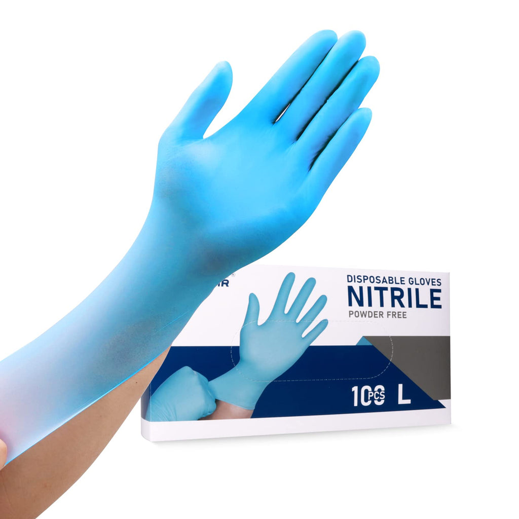 Wostar Disposable Gloves Large Powder & Latex Free 4mil 100 Pcs Exam Disposable Nitrile Non-Sterile Gloves