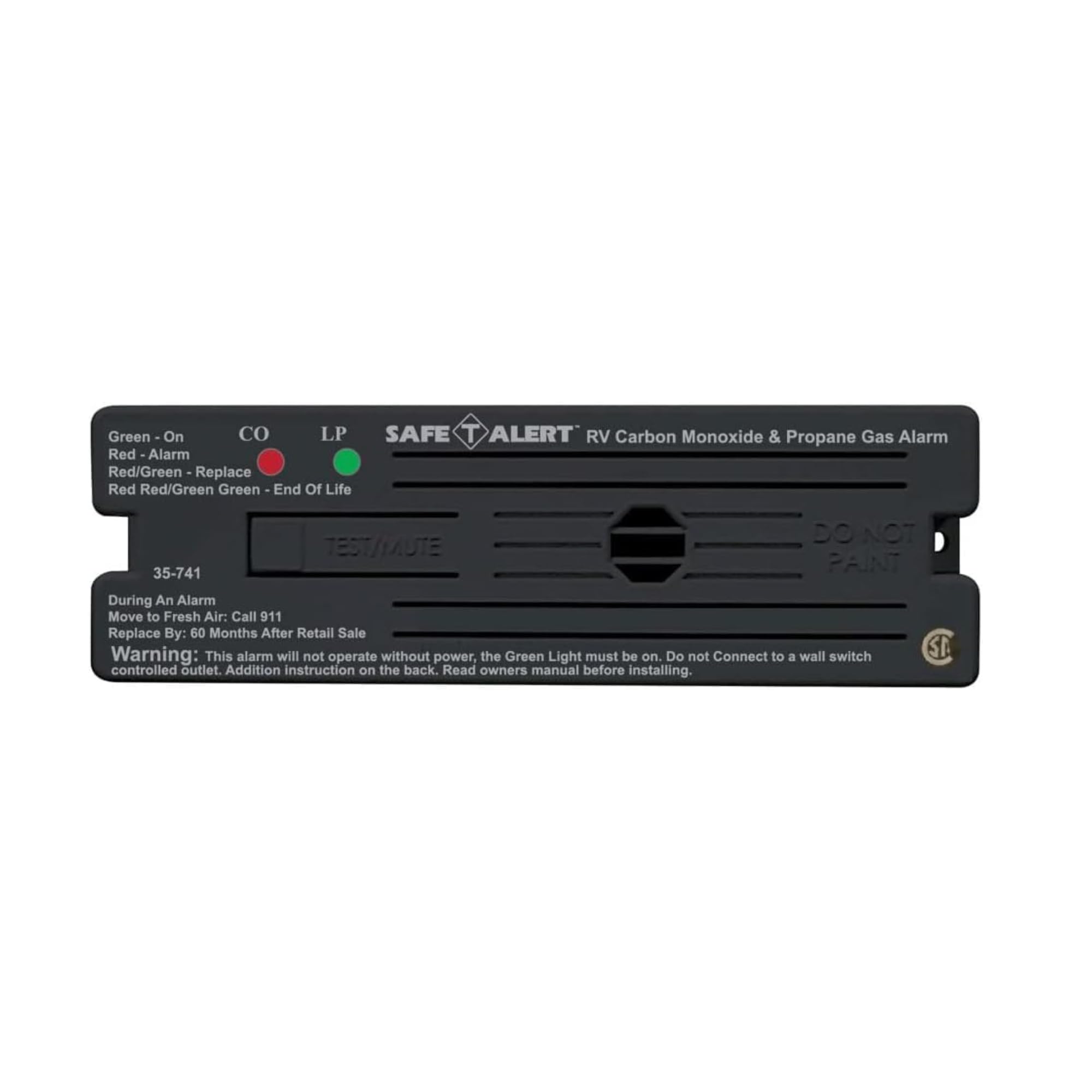 Safe T Alert 35 Series Dual LP/CO Alarm - Propane and Carbon Monoxide Alarm - Surface Mount, Black - 35-741-BL