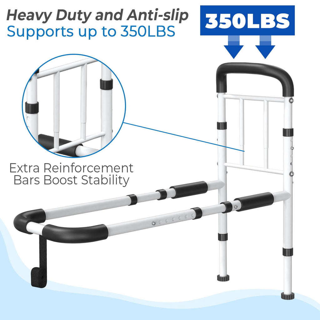 BigDolphin Bed Rails for Elderly Adults Safety - ASTM Approved Adjustable Bed Cane Supports 350LBS with Non-Slip Grip & Storage Pocket, Stable Bed Assist Rails for Seniors, Tool-Free