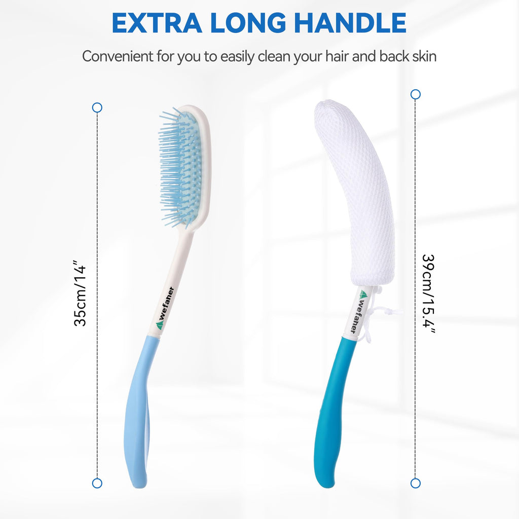Wefaner Toilet Aids Set for Wiping - Long Handle Butt Wiper, Anti-Slip Curved Handle Bath Body Brush and Curve Hair Brush for People Overweight, Elderly and Disabled People（3PCS Personal Hygiene Kit)