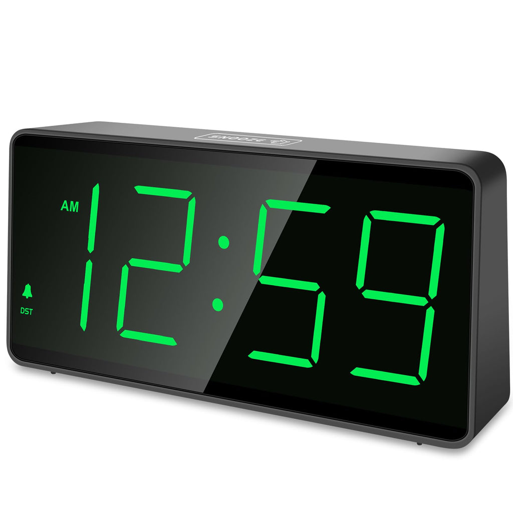 Peakeep Battery Operated Digital Alarm Clock for Bedrooms - Cordless Large Big Numbers 4 Dimmers, Auto Dimming for Seniors, Adjustable Volume Loud Alarm Clock for Heavy Sleepers Adults (Green Digits)