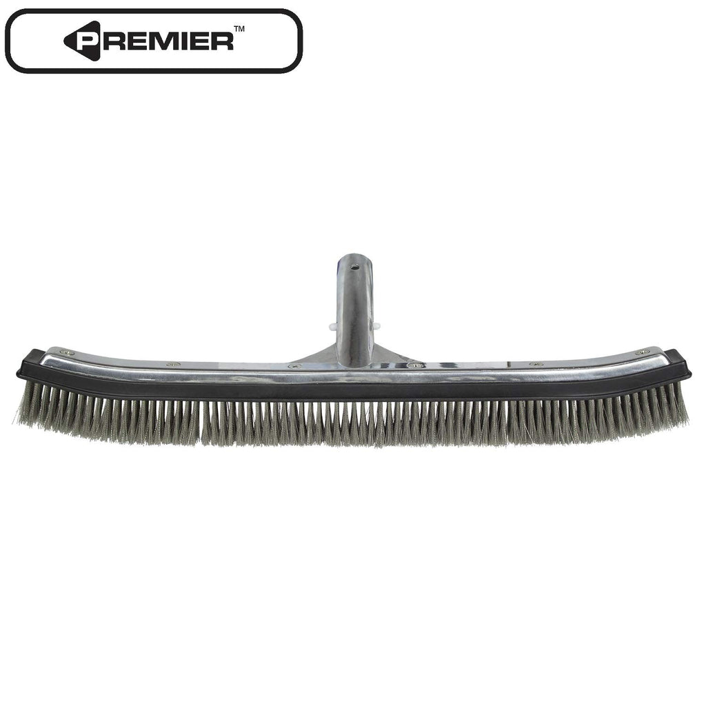 Poolmaster 18-Inch Stainless Steel Pool Algae Brush, Heavy-Duty Aluminum Back, for Gunite Concrete Pools and Spas, Wide Head for Fast Wall and Floor Cleaning
