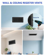 4x10 Floor Regsiter Vent Covers for Home Floor Wall Ceiling - Black with Screws for Easy Installation - Heavy Duty Steel Walkable Finish for Quiet Adjustable Air Vent Cover 4‘’ x 10‘’- 5 Pack