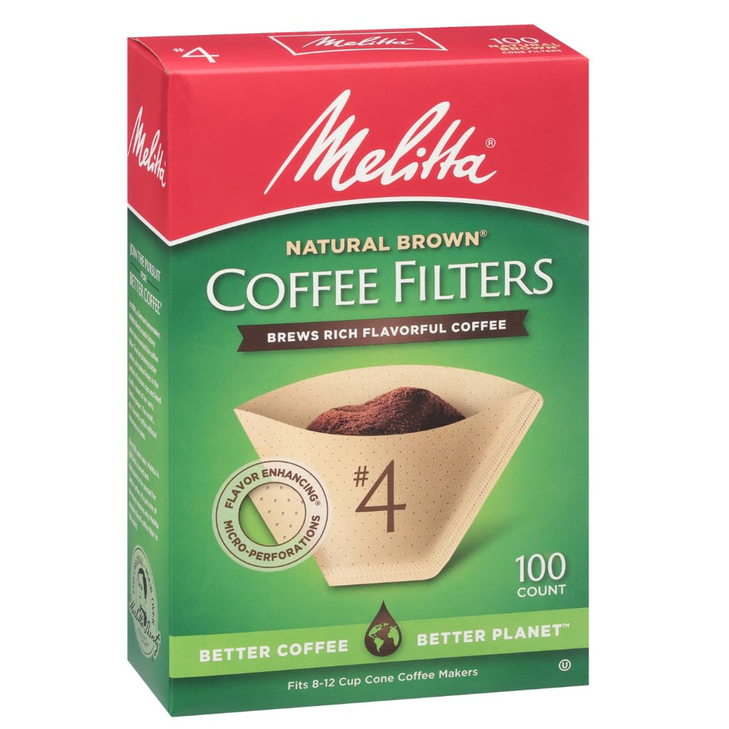 Melitta #4 Unbleached Coffee Filters, Natural Brown Cone Filters, 6-Pack