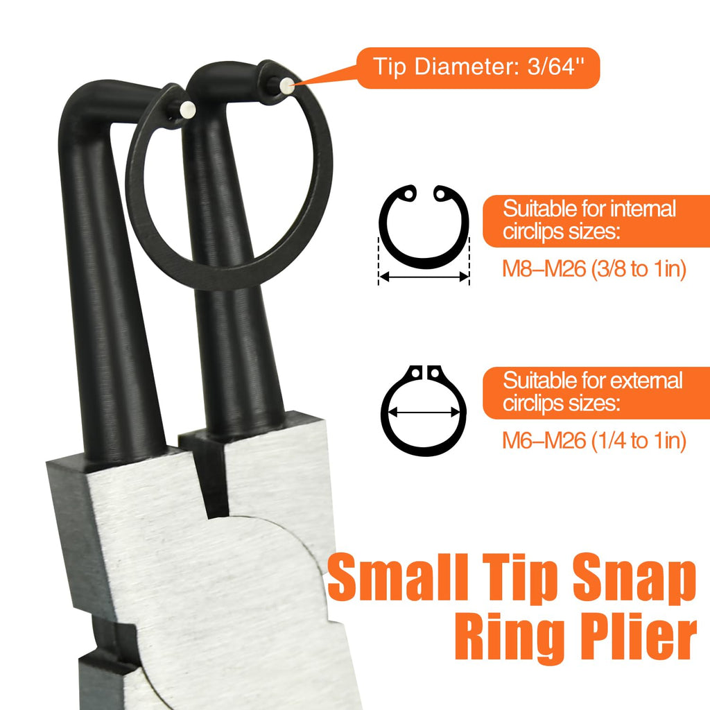 Small Tip Snap Ring Pliers Set, 4pcs 7" Internal/External Circlip Pliers Kit with Straight/Bent Jaw