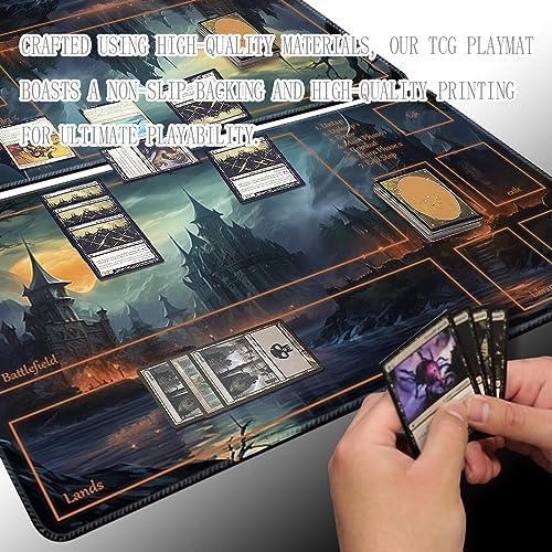 MTG Playmat Size 24x14in Free Storage Bags Non-Slip Backing Printing, Ideal for Card Game Enthusiasts TCG Playmat (with Zone,Hidden Evil)