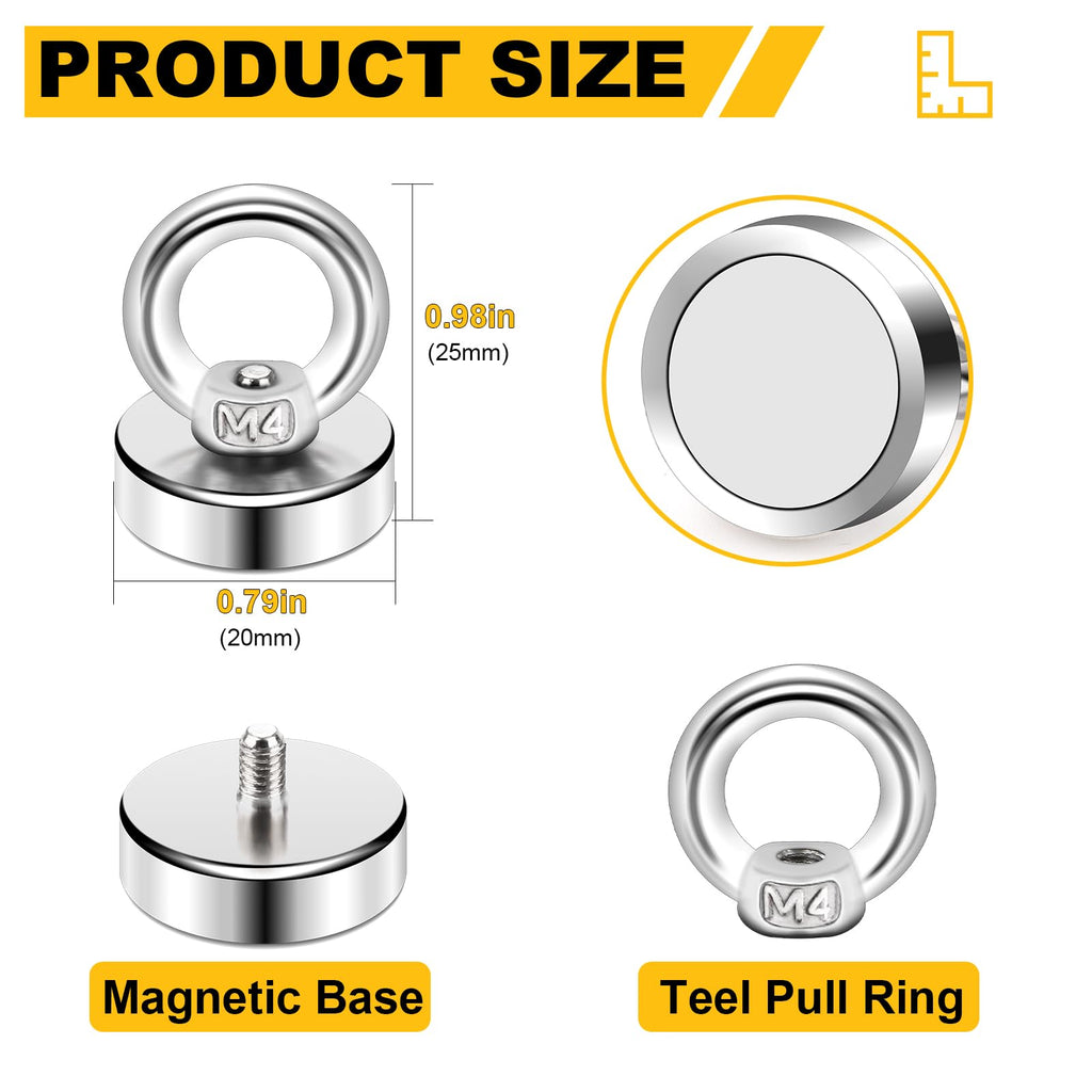 DIYMAG Magnetic Hooks with Countersunk Hole Eyebolt 40LBS 6 Pack