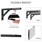 YUMORE Folding Shelf Brackets, 14 Inch Heavy Duty Collapsible Shelf Bracket, Black DIY L Bracket for Workbench Folding Table Hinge, Max Load: 330lb, 2 Pack