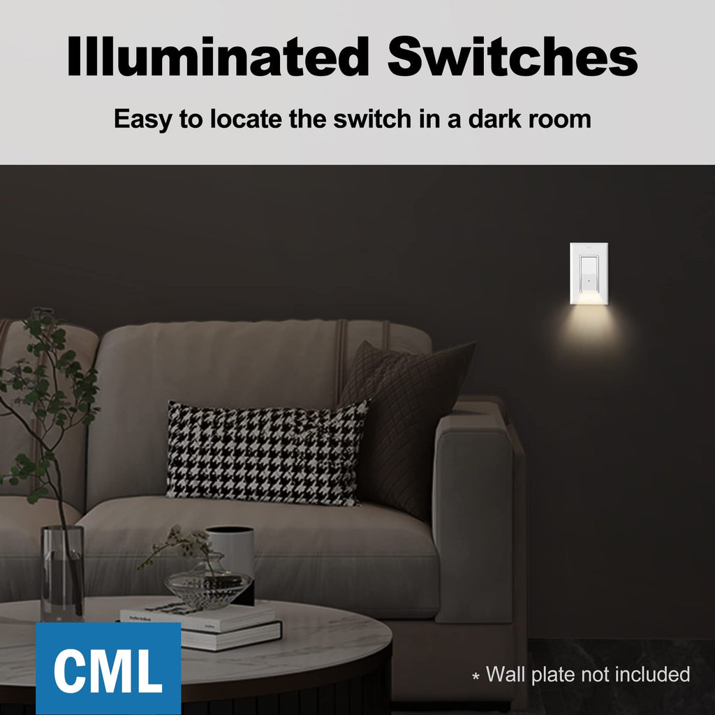 [10 Pack] CML Illuminated Guide Light Switch, Single Pole Decor Paddle ...