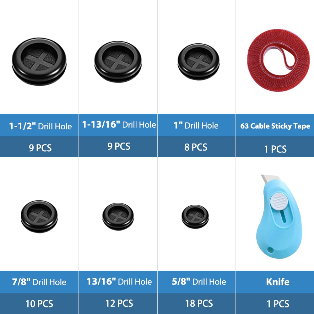 Vrupin 66Pcs Rubber Grommet Assorted Kit, Drill Hole Firewall Hole Plugs Wire Protection, 6 Sizes 1-13/16" 1-1/2" 1" 7/8" 5/8" 3/16"