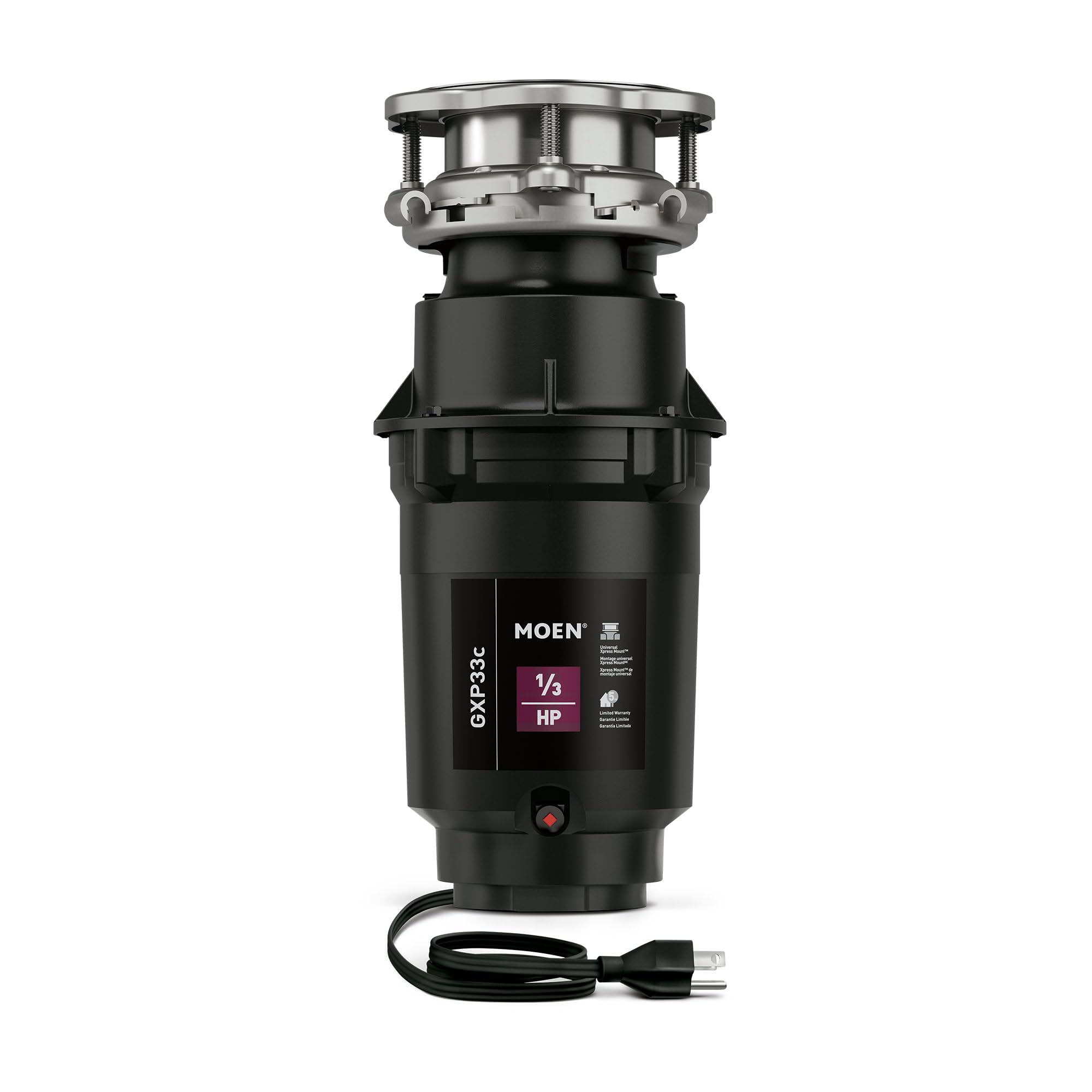 Moen Lite Series PRO Compact Continuous Feed Garbage Disposal for Kitchen Sink with Power Cord, GXP33C