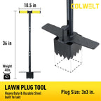Colwelt Sod Plugger Tool 36-INCH, Grass Plug Tool 3 x 3 Square with Serrated Base, Bulb Planter Tool Long Handle with Dual Pedals & Easy Foot Ejector, Sod Turf Cutter for Lawn Planting Grass Repair
