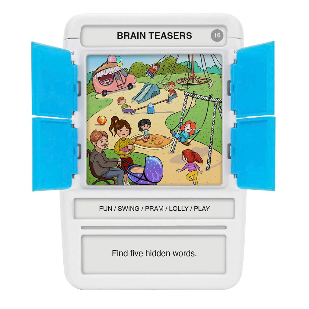 100 PICS Brain Teasers Travel Game - Solve 100 Puzzles | Flash Cards with Slide Reveal Case | Card Game, Gift, Stocking Stuffer | Hours of Fun for Kids and Adults | Age 6+