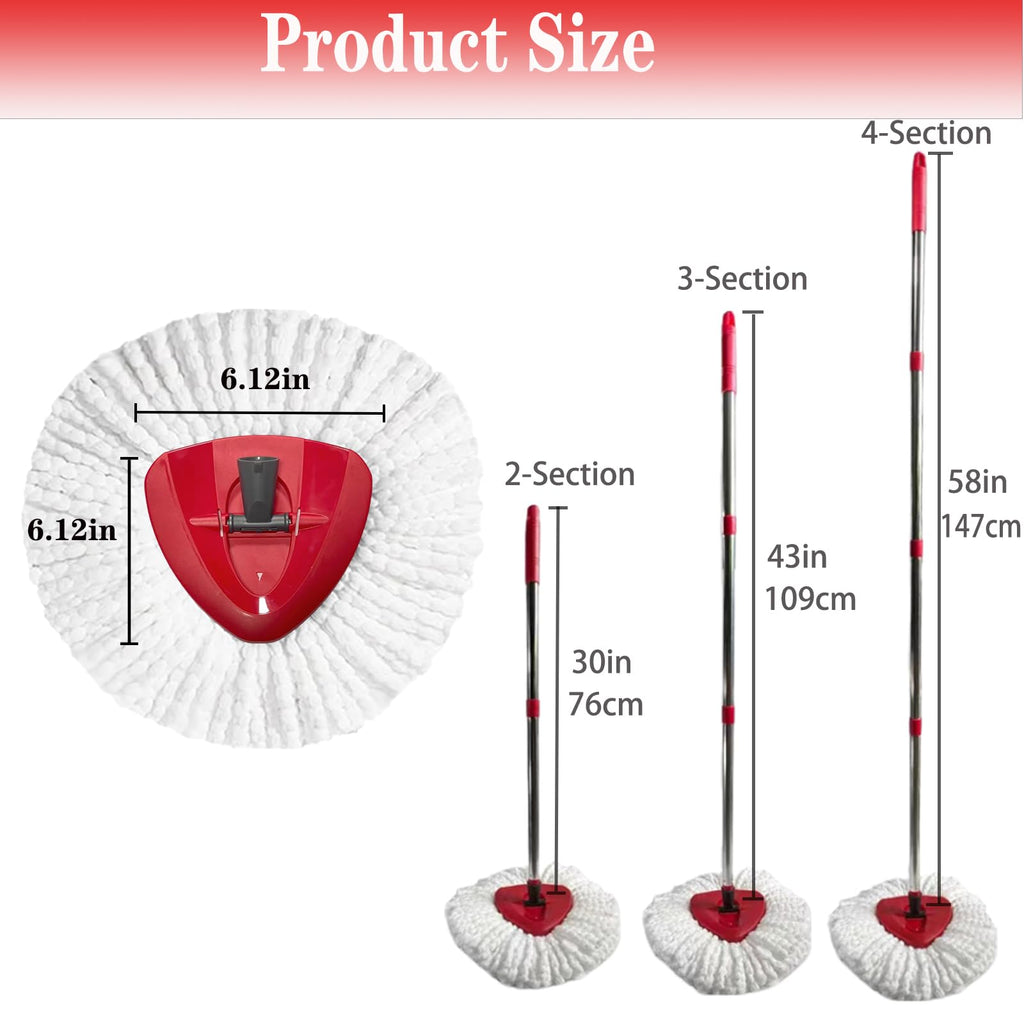 Fazlynyi Spin Mop Replacement Head Mop Replace Head Compatible with O Cedar EasyWring Spin Mop - 4 O-Ceda Mop Refills、30-58in Mop Handle and 1 Mop Base Combo Set, 2white
