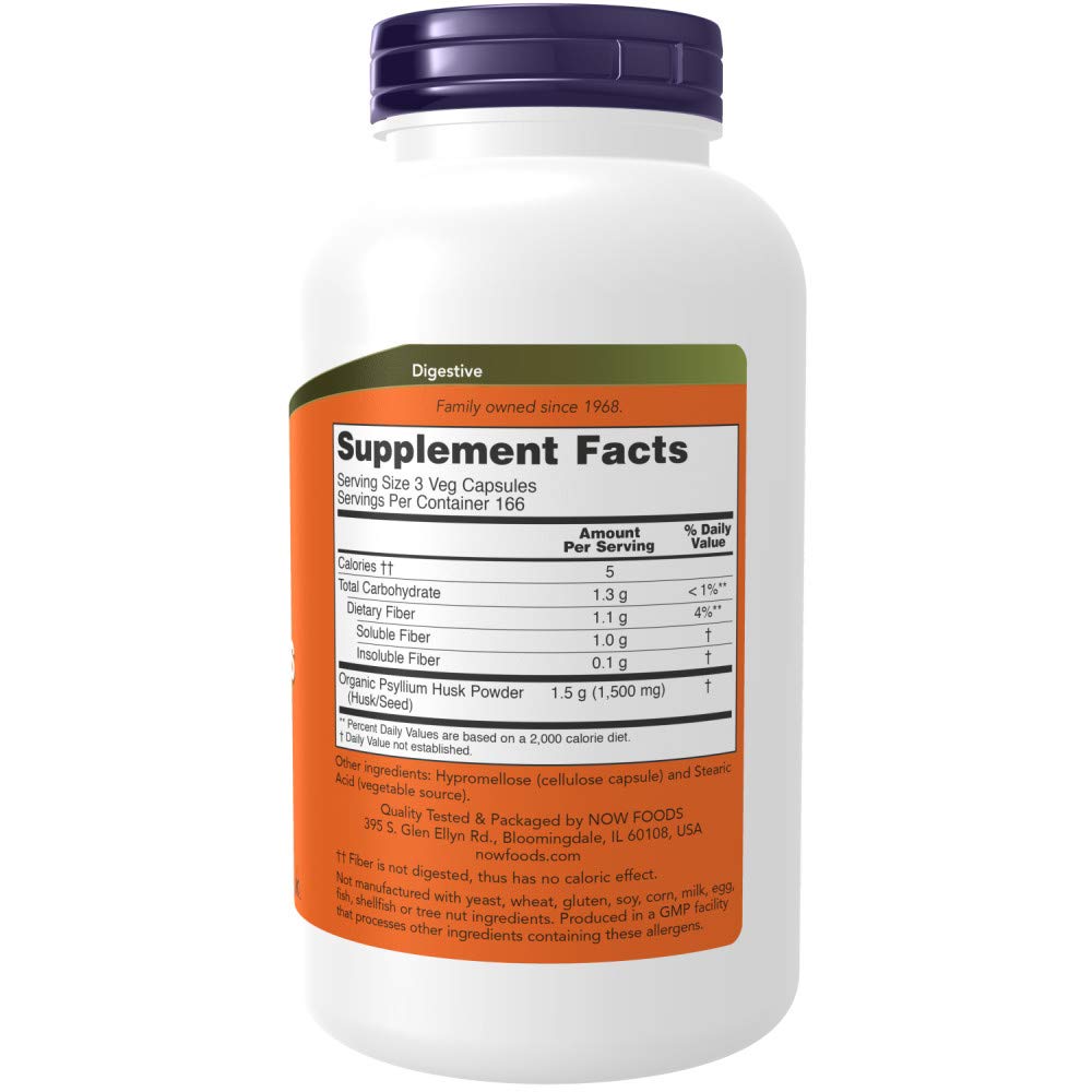 NOW Foods Psyllium Husk 500mg, 500 Capsule (2 Pack)