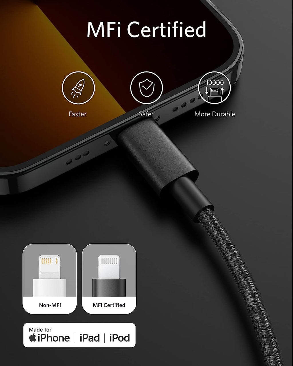 Anker New Nylon USB C to Lightning Cable, MFi-Certified Cord (6 ft, Black)