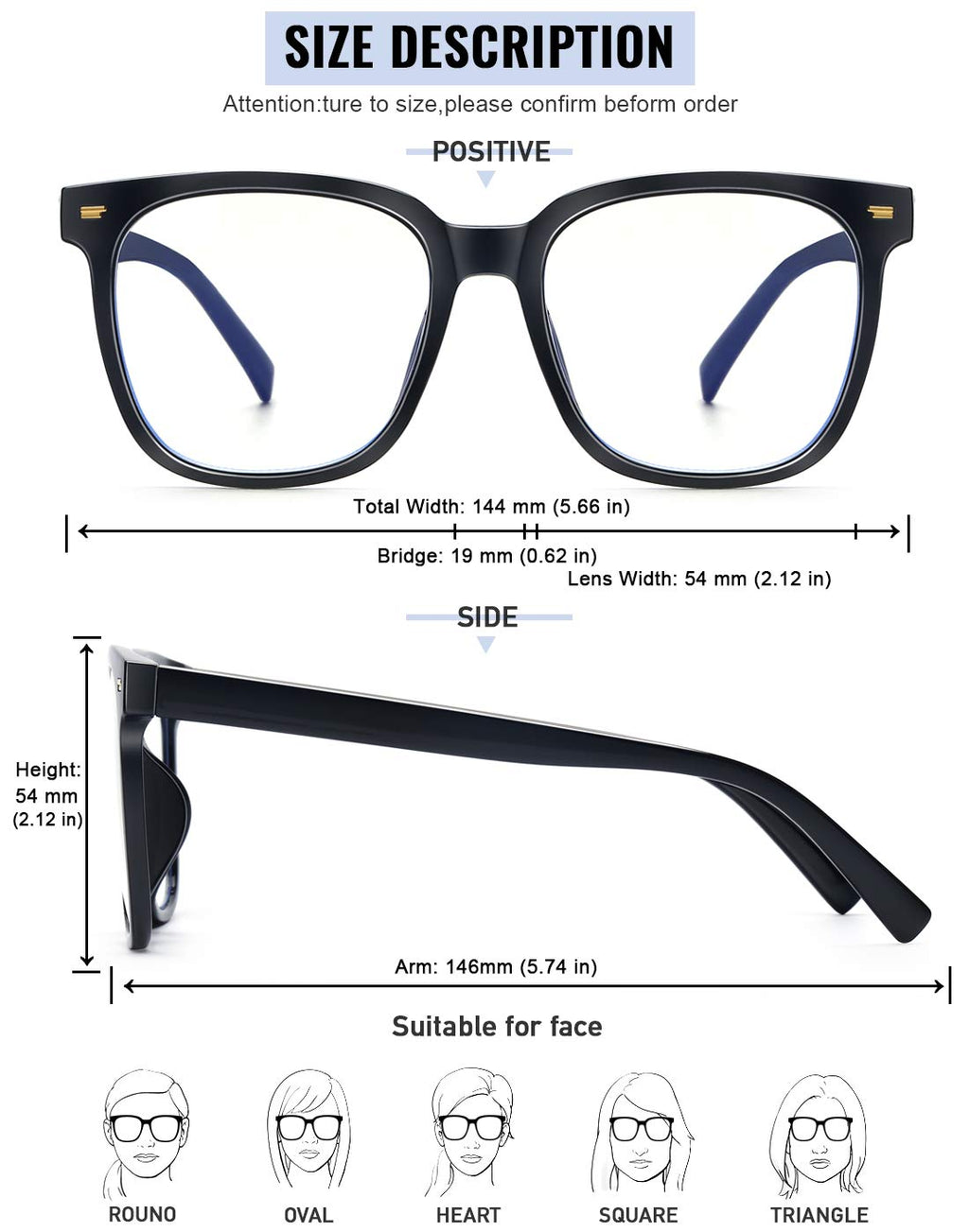 PANNER 2Pack Oversized Blue Light Blocking Glasses for Women Men Square Computer Eyeglasses Reduce Eyestrain(Black+Brown)