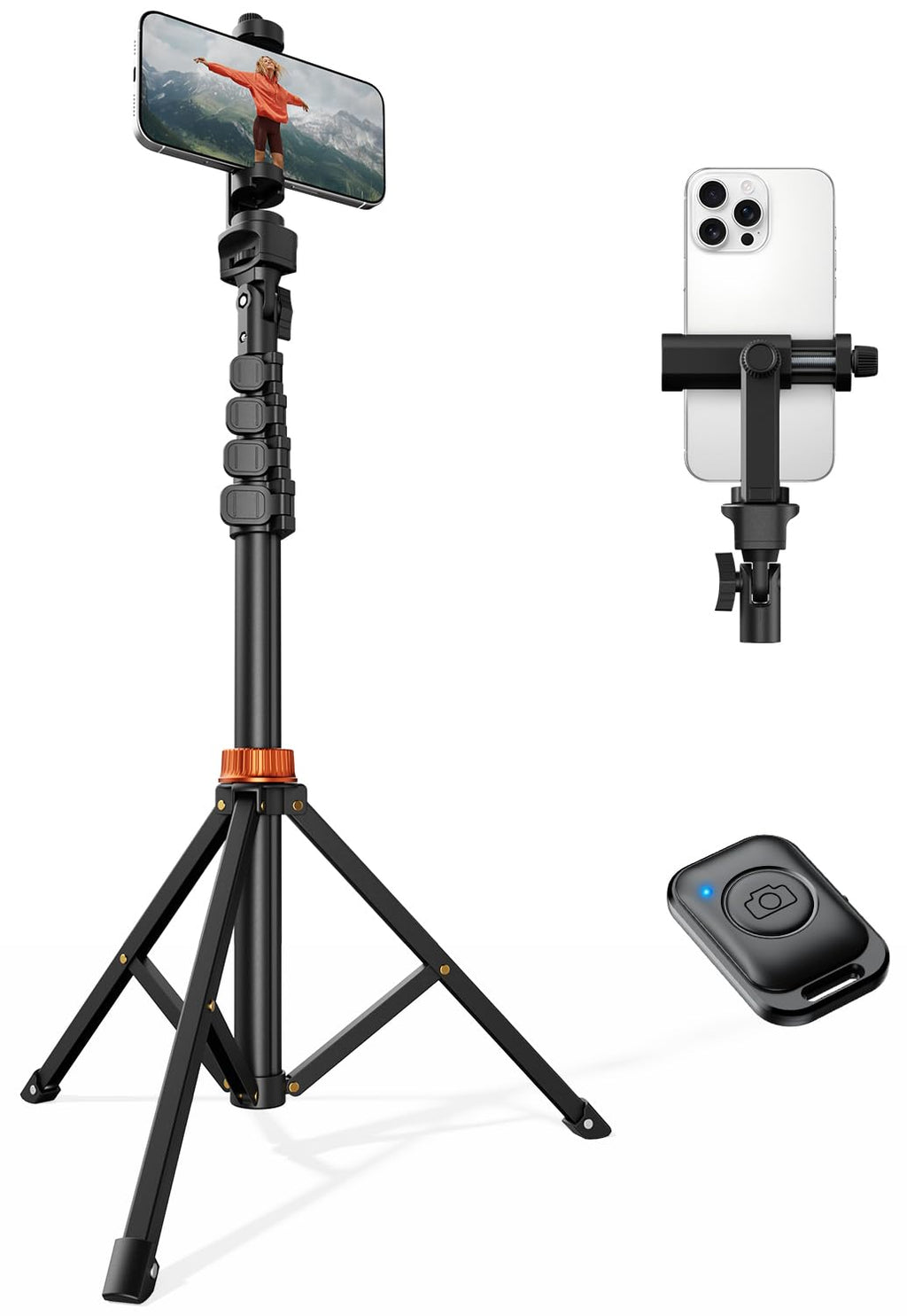 VIMOSE 66" Phone Tripod, Tripod for iPhone with Remote & Phone Stand