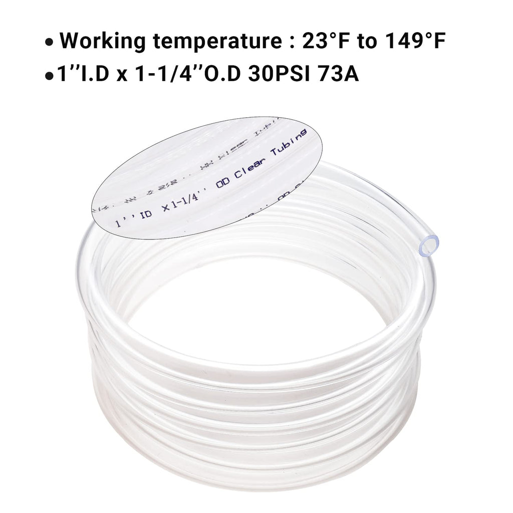 1’’ ID × 1-1/4’’ OD - 10 ft Clear Plastic Vinyl Tubing, Flexible PVC Hose Lightweight BPA Free and Non-Toxic vinyl Tube for Transfer Water Air Oil