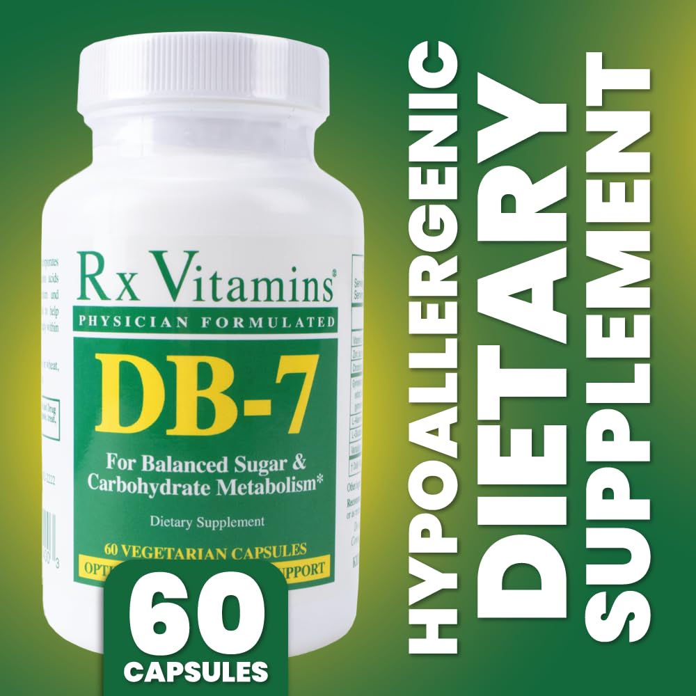 American Health Service DB-7 Balanced Sugar & Carbohydrate Metabolism Supplement with Chromium, Zinc, Vitamin C, & Vanadium, Hypoallergenic Supplement for Men & Women, 60 Capsules