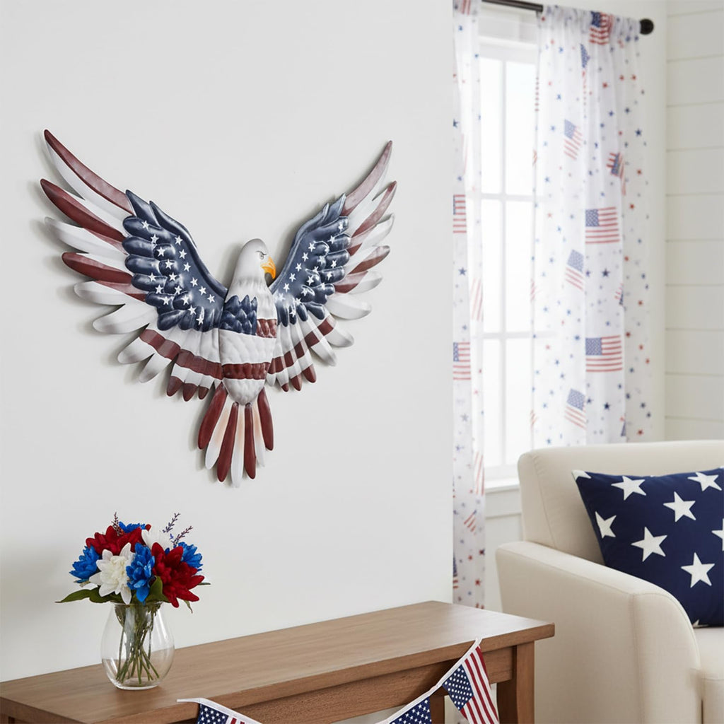 24" Large American Flag Bald Eagle Metal Wall Art, Patriotic Wall Decor