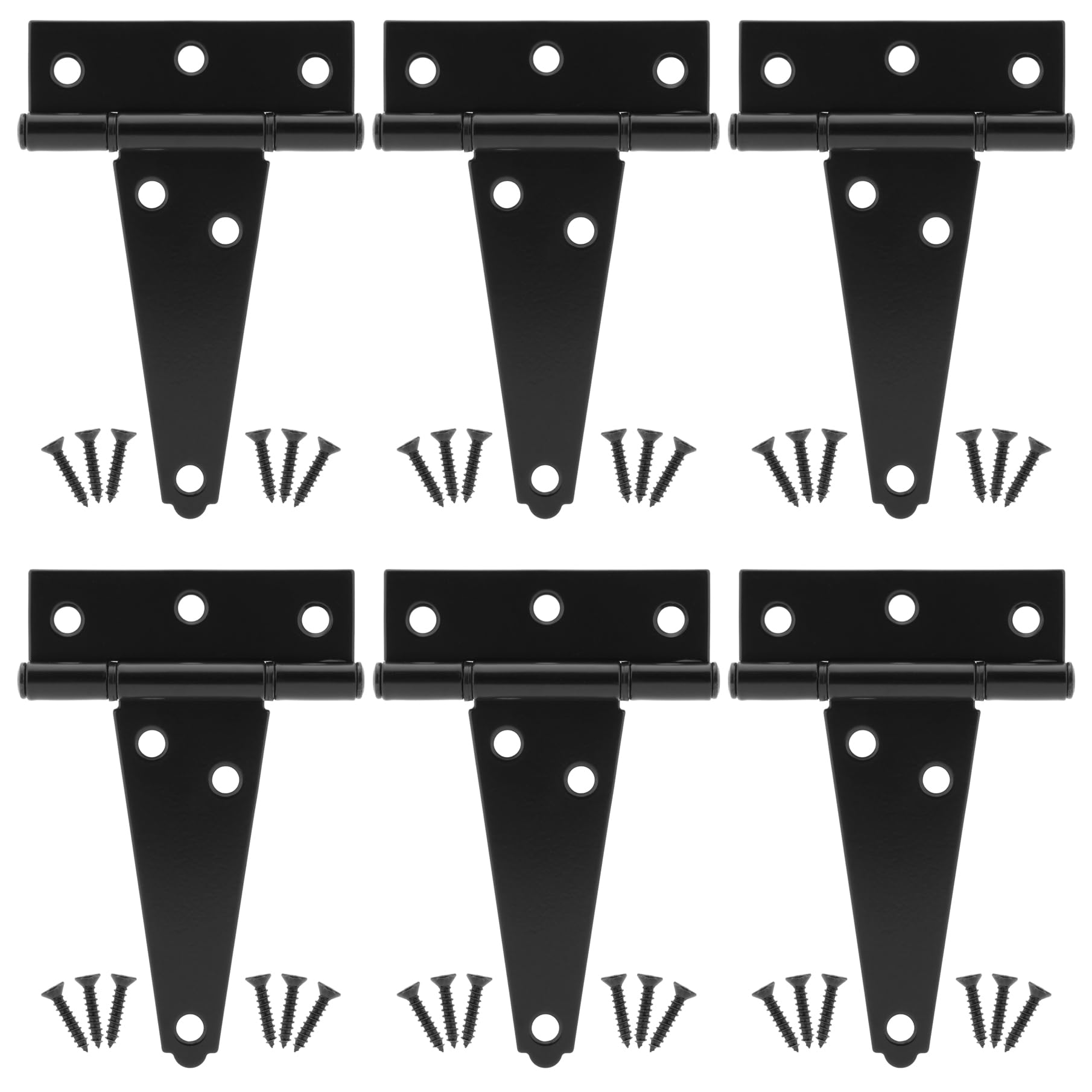HILLMASTER 4 Inch T-Strap Hinges Heavy Duty Shed Door Hinges Gate Strap Hinges Black Tee Hinge Wrought Gate Hardware Small T Hinges for Wooden Fences,Shutter,Window,Barn,Outdoor Rustproof(6 Pack)