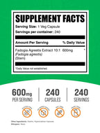 BulkSupplements.com Fadogia Agrestis 600mg Capsules – Energy Boost, Vegan, 1 Capsule per Serving, 240 Veg Capsules (Pack of 1)