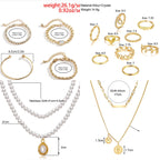 CONGYING 65 Pcs Gold Jewelry Set with 6Pcs Layered Necklace, 11 Pcs anklet and 7Pcs Earring Ear Cuff,11Hoop Earrings,15pcs Rings,15pcs stud earrings Jewerly set for Women Pack for Party GiftL