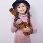 QDH Kids Toy Ukulele, Kids Guitar Musical Toy,17 Inch 4 Steel Strings, with Pick,Early Educational Learning Musical Instrument Gift for Preschool Children(Wooden Color) (17inch)