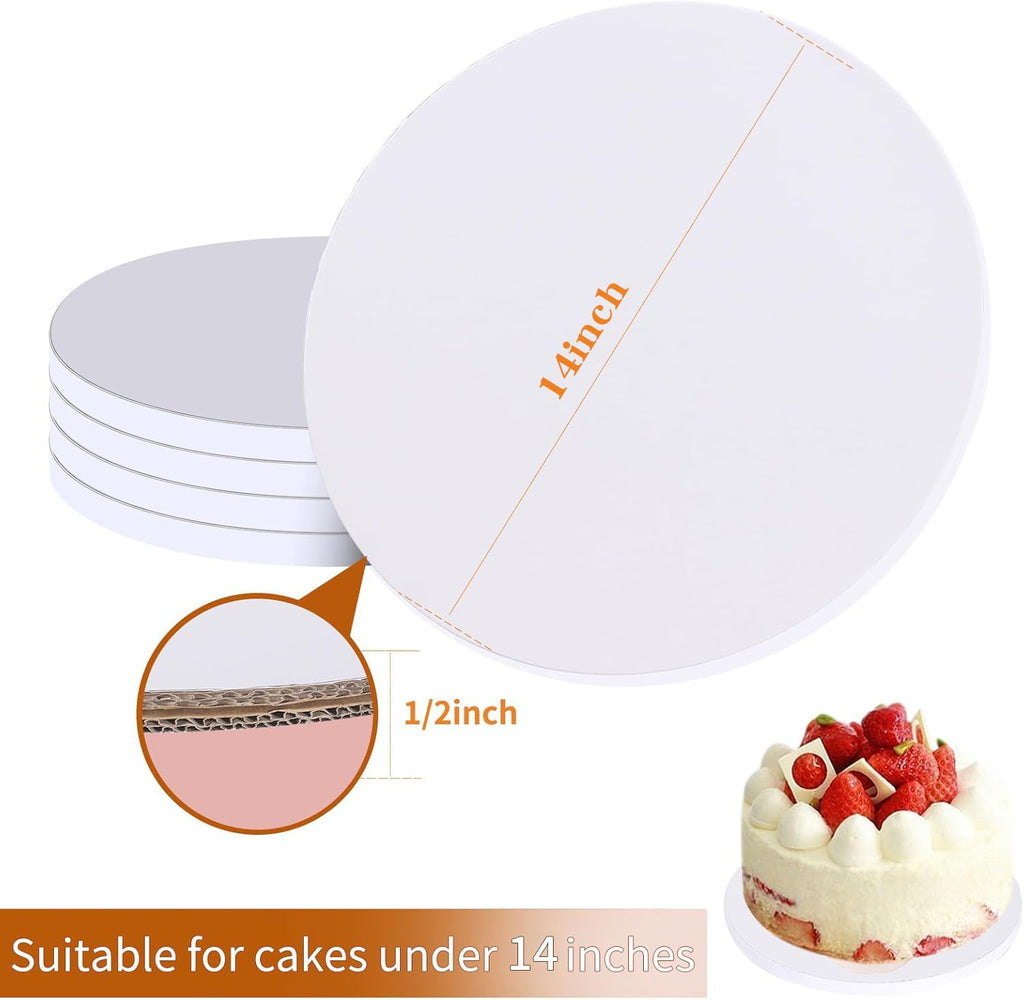 PFAMKEER 8Pcs Cake Boards 14 Inch Round,White Sturdy 1/2 Inch Cake Drum,14 Inch Cake Boards,Disposable Cake Plates,Corrugated Cake Base Cake Drums for Father's Day