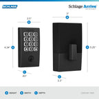 Schlage Arrive Smart Wi‑Fi Deadbolt Lock with Keypad, Keyless Entry Front Door Lock, App Control, Alexa and Google Home Compatible, Matte Black, BE459WB CEN 622