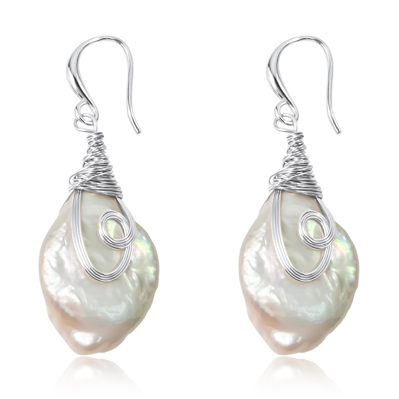 S925 Freshwater Baroque Keshi Pearl Dangle Drop Earrings For Women