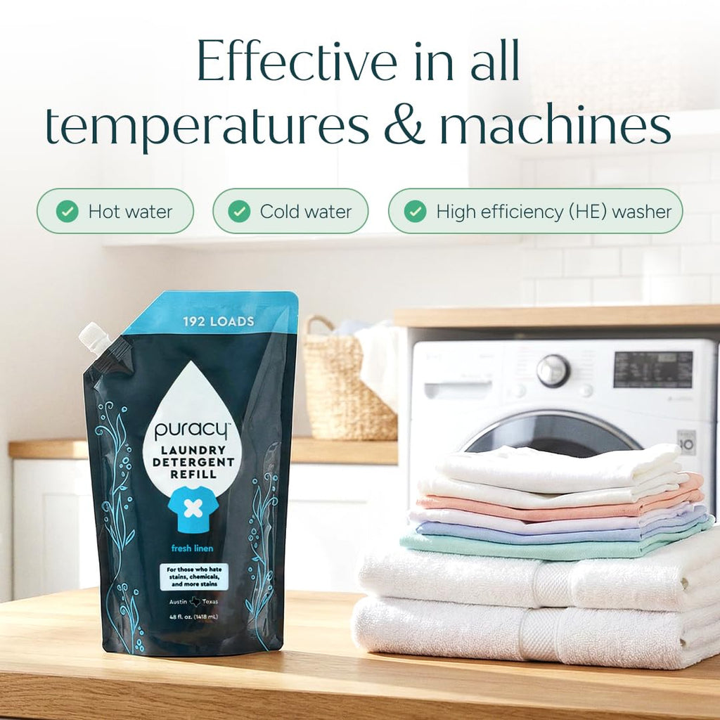 Puracy Laundry Detergent Refill - Enzyme-Powered Liquid Laundry Detergent Concentrate, Natural Laundry Detergent Seen on TikTok, Non-Toxic (Fresh Linen, 48 fl oz, 192 Loads)