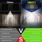 HMCITY 120 LED Outdoor Solar Lights with Motion Sensor and 3 Lighting Modes, IP65 Waterproof Wide Solar Wall Lights Ideal for Garden Patio Yard (Front Button 12Packs, Black Shell-Daylight White)