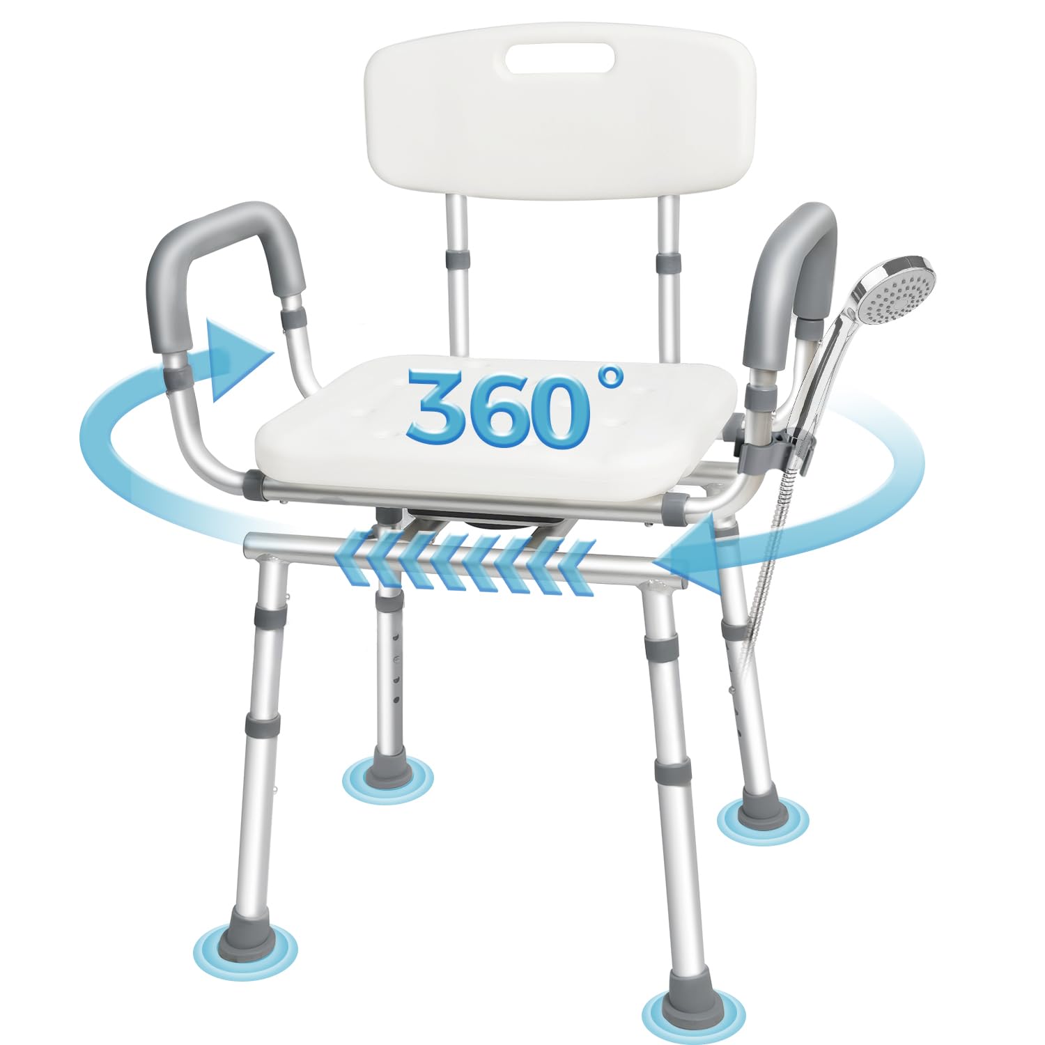 Swivel Shower Chair with Arms and Back, 450lbs Heavy Duty Shower Chair for Elderly and Disabled, Handicap Shower Chairs for Inside Shower Stool & Bath Tub Seat for Adults
