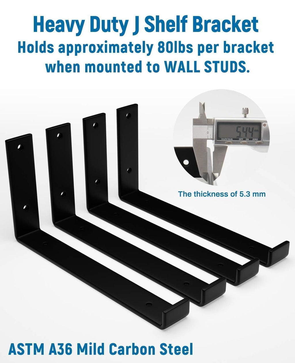 LEOPO 8 inch Shelf Brackets 6-Pack, 1/5" Thick Floating Shelf Bracket