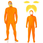 HIYZI Orange Costume Yellow Mustache and Eyebrows Halloween Costume Orange Jumpsuit for Halloween Christmas Festival Party Cosplay Men Women (S)
