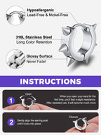 Richsteel Silver Hoop Earrings for Men, Stainless Steel Punk Spike Earrings