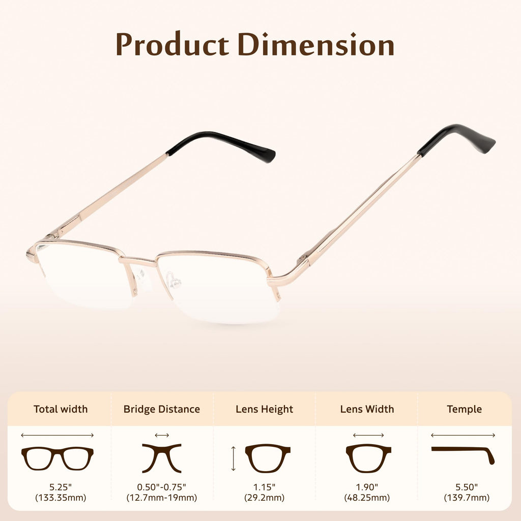 TruVision Readers 3 Pk - Gold Metal Frames and Clear Acrylic Lenses 3.25
