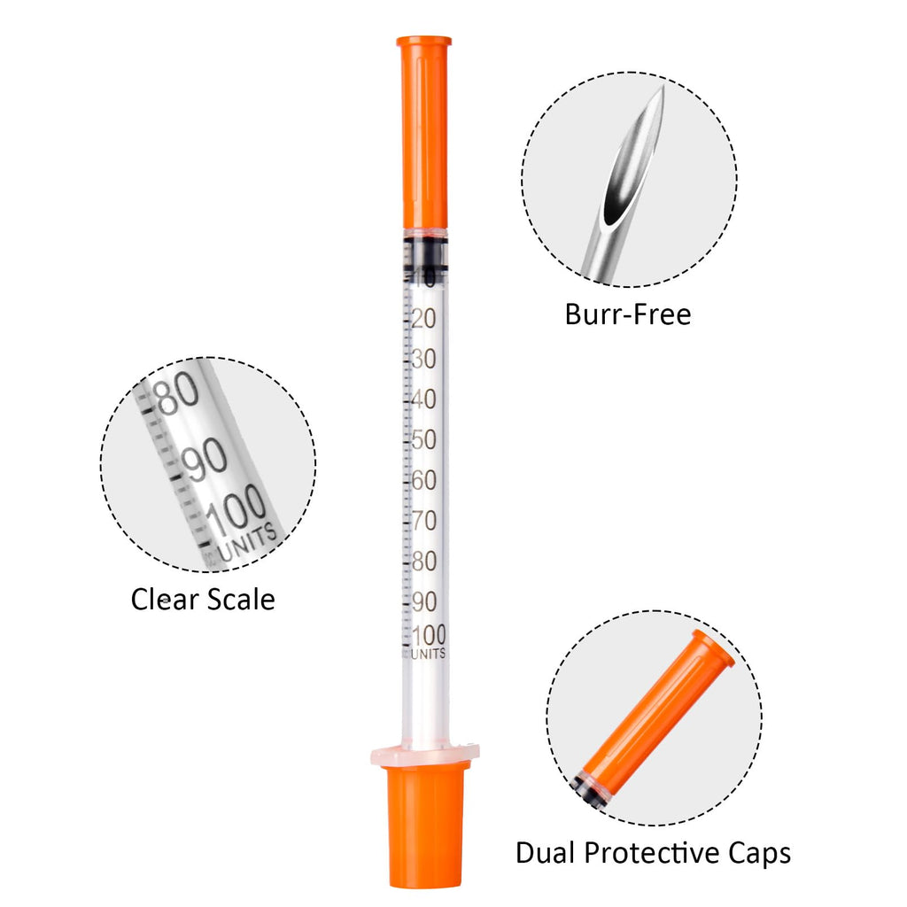 Neeiotm U-100 1ml 31G 5/16" Syringes, Individually Wrapped, 30 Pack