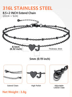 Silvora Ankle Bracelets for Women Black Heart Anklet for Women Dainty Layered Initial Ankle Bracelets Adjustable Foot Chain Stainless Steel Anklet Summer Waterproof Jewelry Letter J