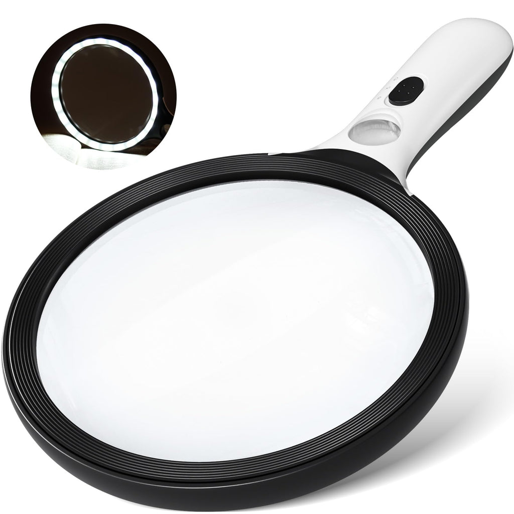 Magnifying Glass with Light Large 5" Lens, Handheld Illuminated Lighted Magnifier 24LED 1UV Light for Seniors, Reading, Coins, Jewelry, Close Work