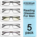 EYECEDAR 5 Pack Reading Glasses Men Metal Spring Hinges with Blue Light Blocking Eyeglasses Computer Readers for Men 1.5