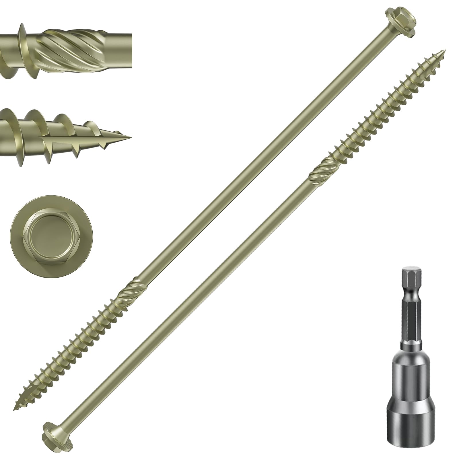 (2 lbs 37PCS)#14 x 8 Yellow Hex Exterior Lag Screws,6.3x200mm, Structural Wood Screw, Heavy Duty Construction Screw, Rust Resistant, Washer Head, Yellow Coated Exterior Wood Screws