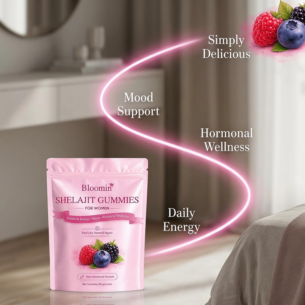 Vlsdoin Bloomin Shilajit Gummies for Women, Feminine Wellness Supplement, with Daily Mood, Herbal Berry Gummies, 60 Gummies