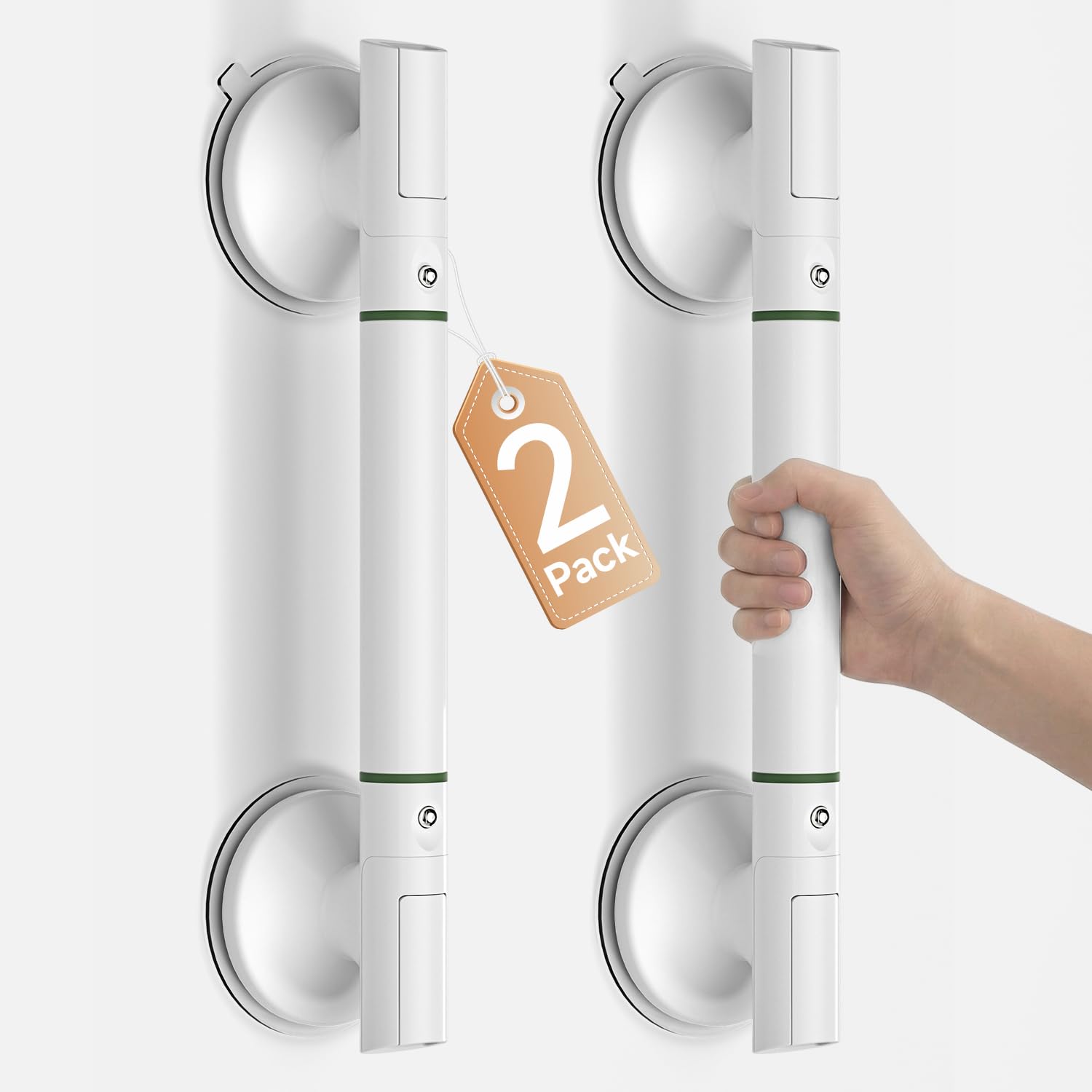 DOZAWA Grab Bars for Shower 2 Pack, Heavy Duty Shower Handles for Elderly Suction Removable, 17.7 Inch No-Drill Bathroom Safety Bars for Seniors & Handicap Assist