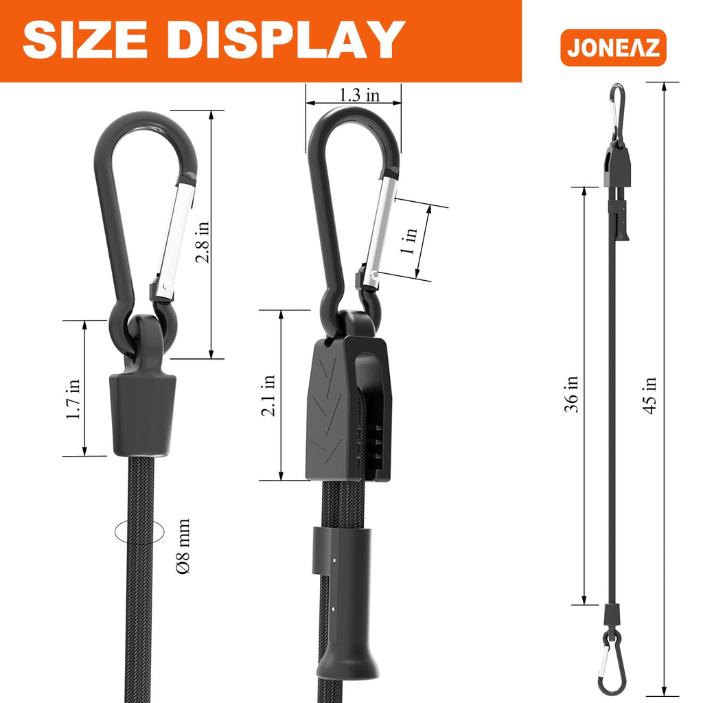Joneaz Adjustable Bungee Cords with Hooks, 8 Pack Heavy Duty 36-inch Shock Straps, UV Resistant & Durable Carabiner Clips for Outdoor Use