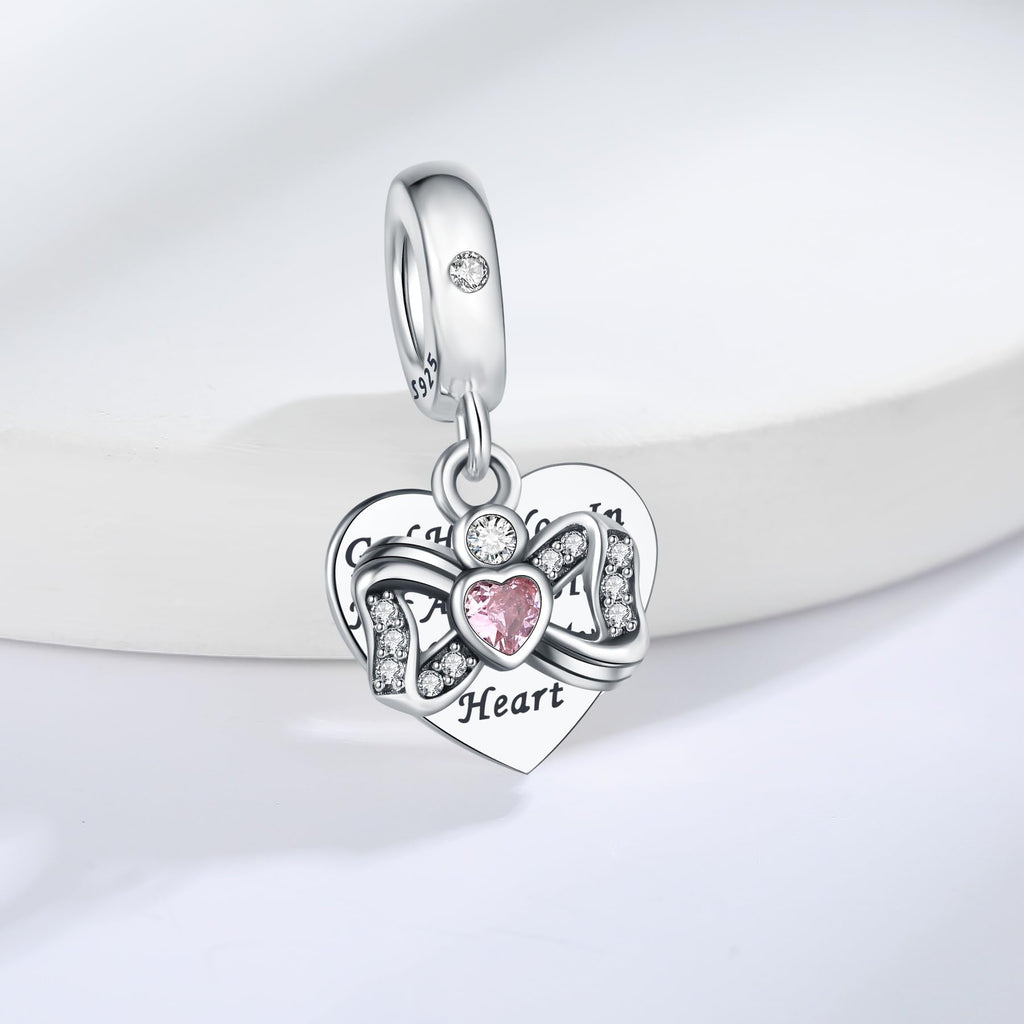 CLYQCL 925 Sterling Silver Charms Fit Pandora Charms Bracelet God Has You In His Arms I Have You In My Heart Fit Wife Daughter Mother's Day Christmas Birthday Gift