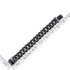 COOLSTEELANDBEYOND Men's Black Stainless Steel Skull Cuban Link Bracelet, Rugged Gothic Biker Chain, Heavy-Duty Jewelry, Secure Box Clasp